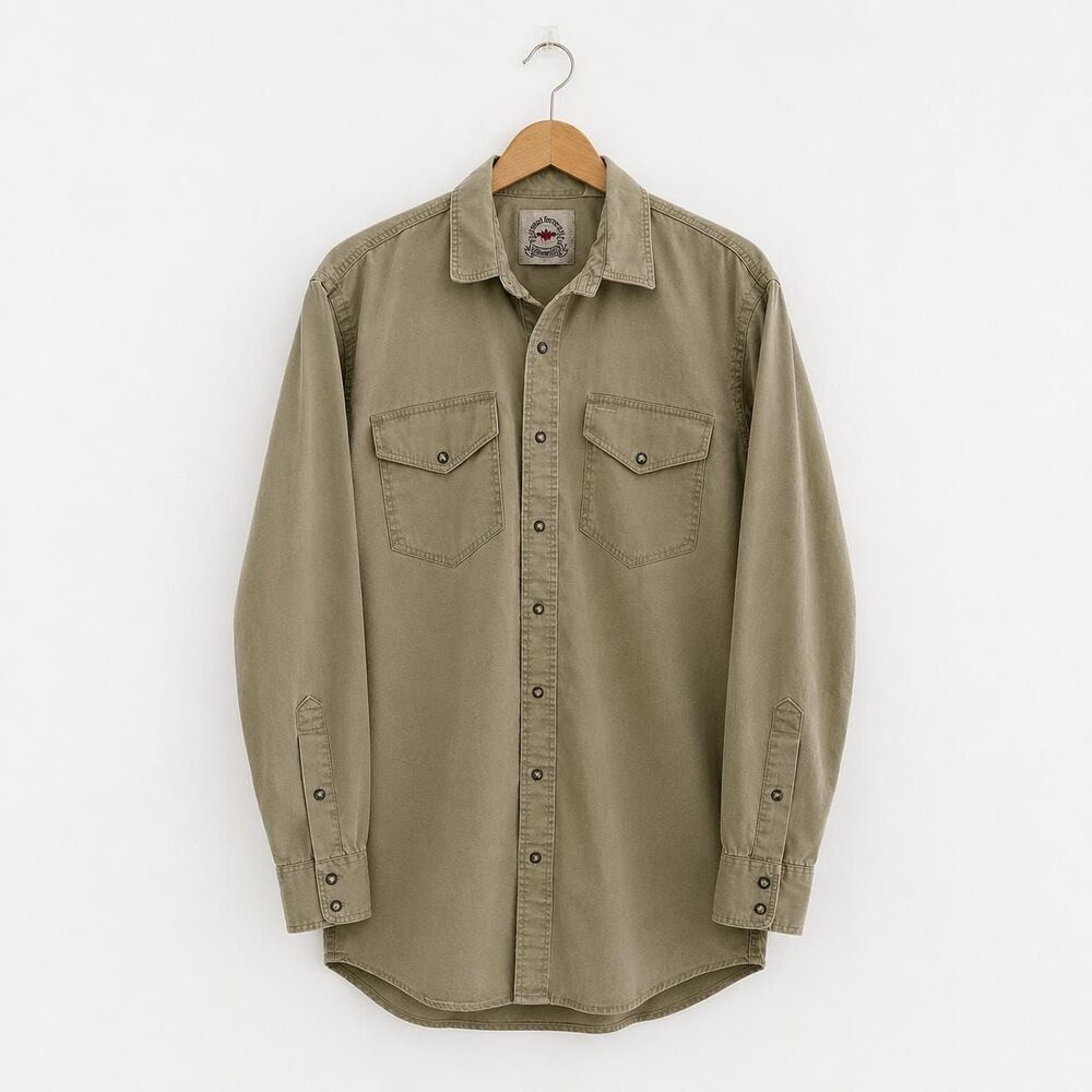 Vintage West Garment Co Mens Western Snap Shirt Khaki Tan Workwear Size XL